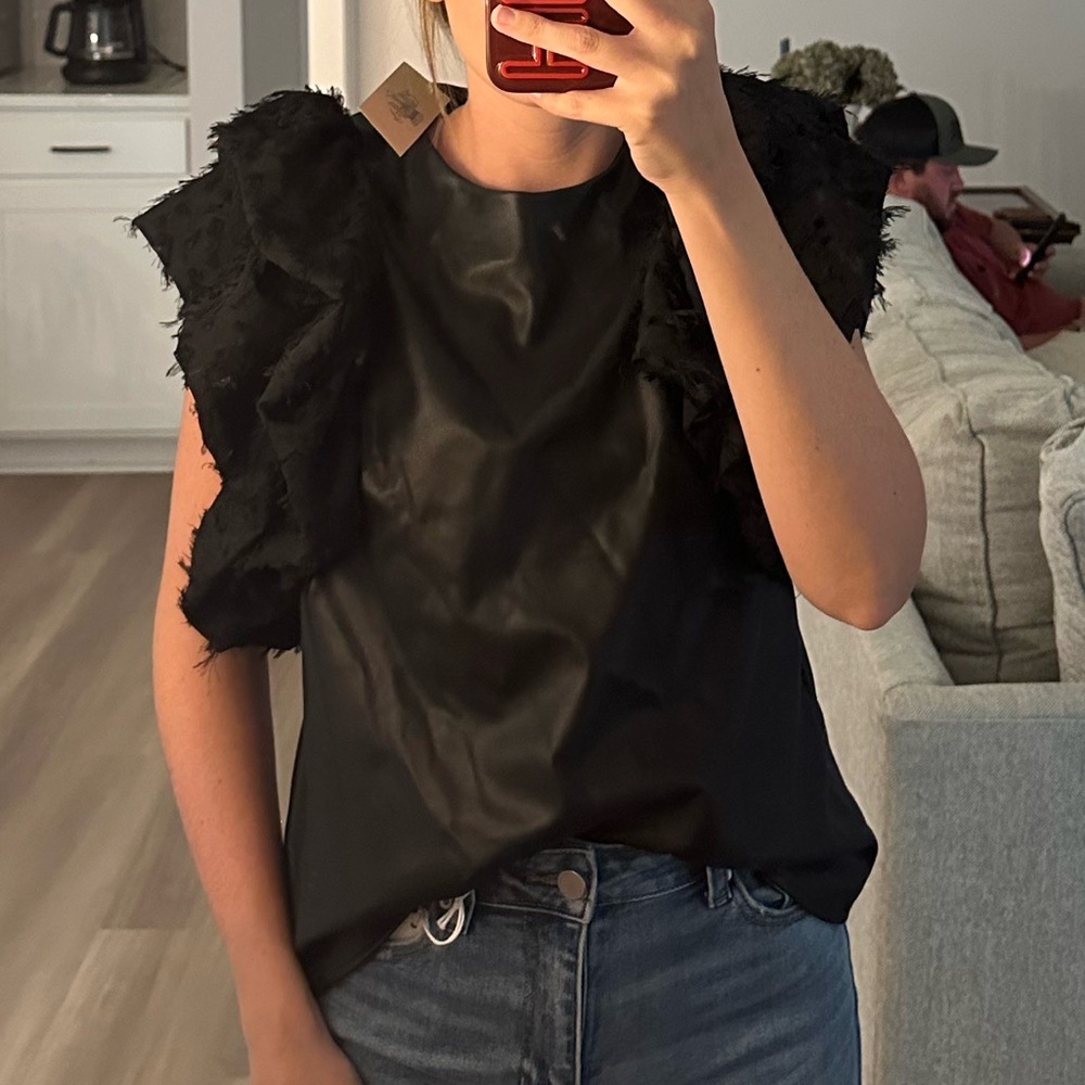 THML Black Ruffled Blouse